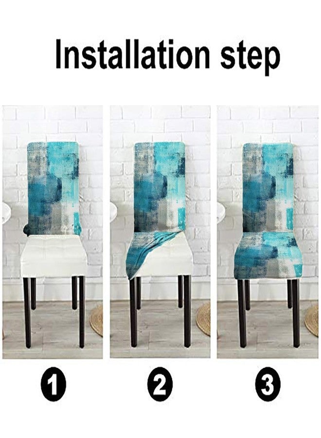 TOMWISH Dining Chair Covers Set of 6, Turquoise and Grey Teal Stretch Chair Covers Washable Spandex Parsons-Chair-Slipcovers Removable Seat Protector for Living Room Kitchen Dining Desk Party Office - Image 5